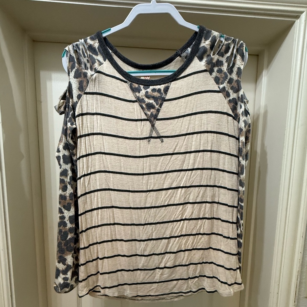 7th Ray Beige and Black Striped Top